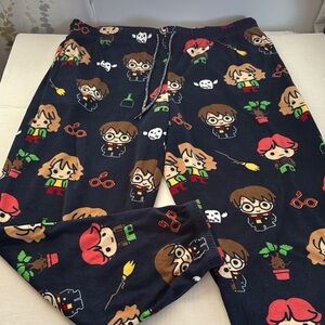 Cozy Character Print Pajama Bottoms - Black